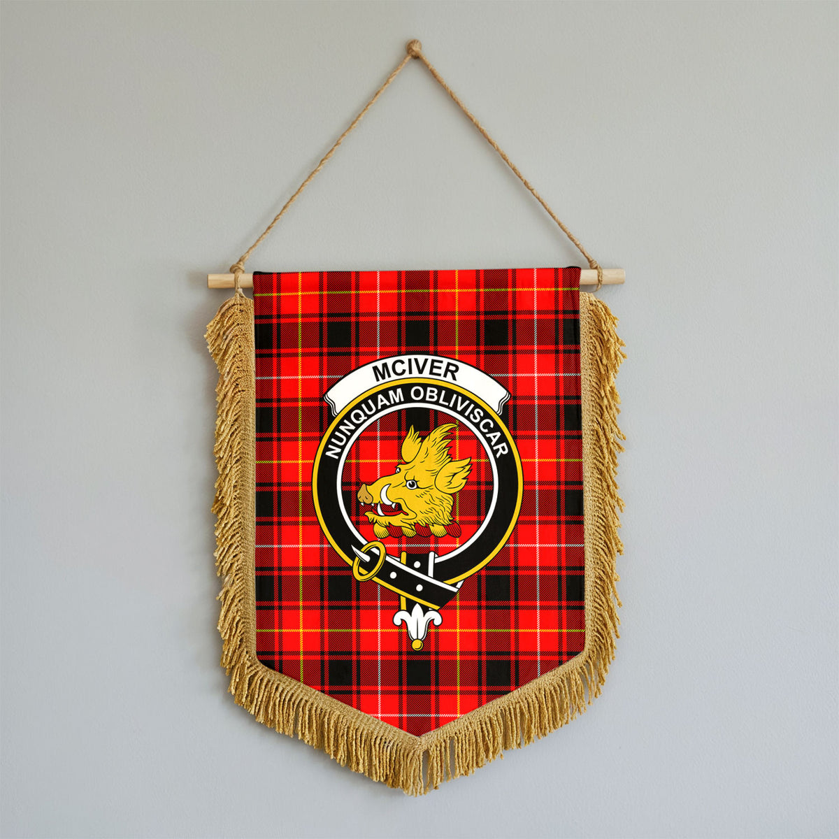 McIver Modern Tartan Crest Wall Hanging Banner - Wood Pole