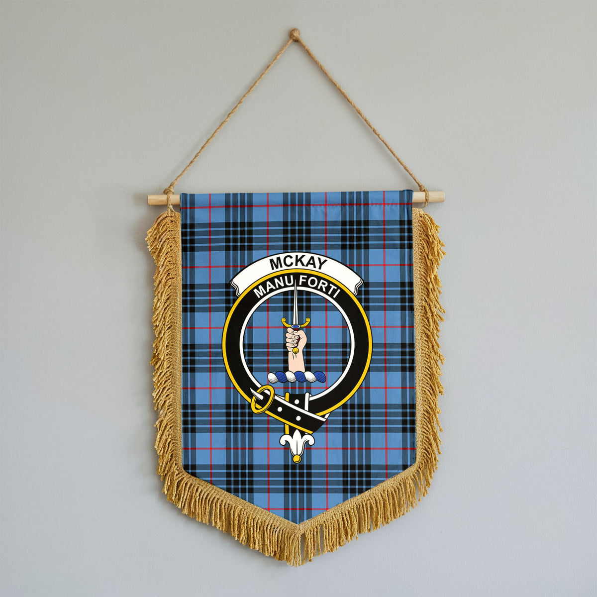 McKay Blue Tartan Crest Wall Hanging Banner - Wood Pole