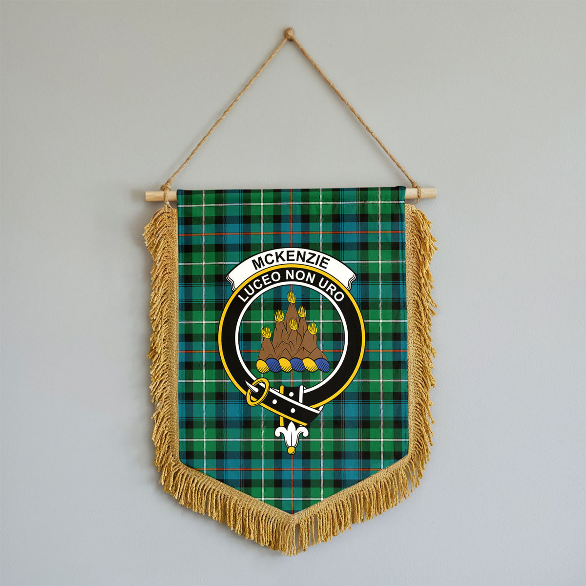 McKenzie Ancient Tartan Crest Wall Hanging Banner - Wood Pole