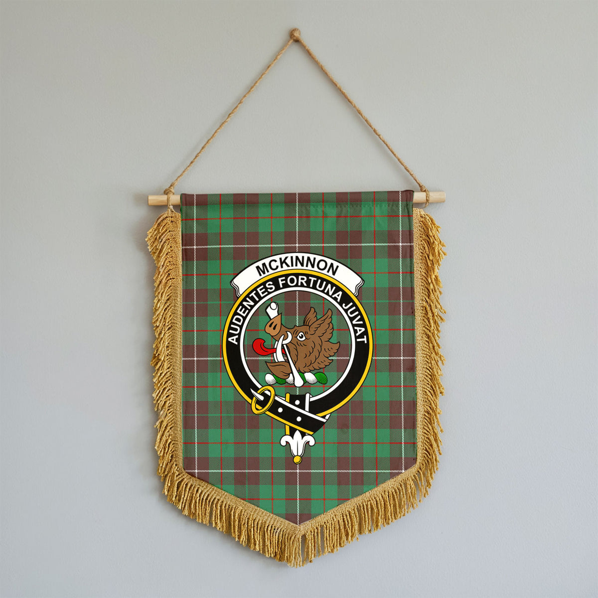 McKinnon Hunting Ancient Tartan Crest Wall Hanging Banner - Wood Pole