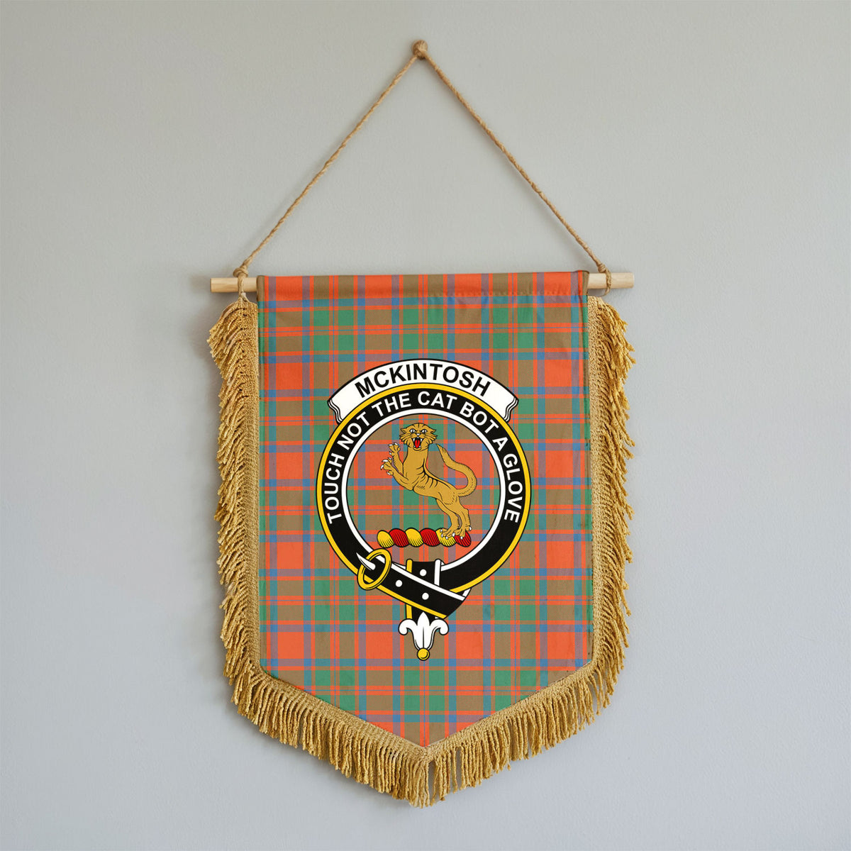 McKintosh Ancient Tartan Crest Wall Hanging Banner - Wood Pole