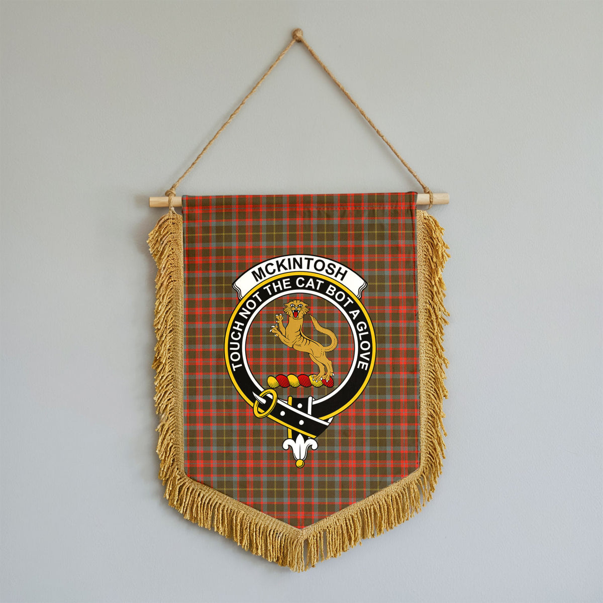 McKintosh Hunting Weathered Tartan Crest Wall Hanging Banner - Wood Pole