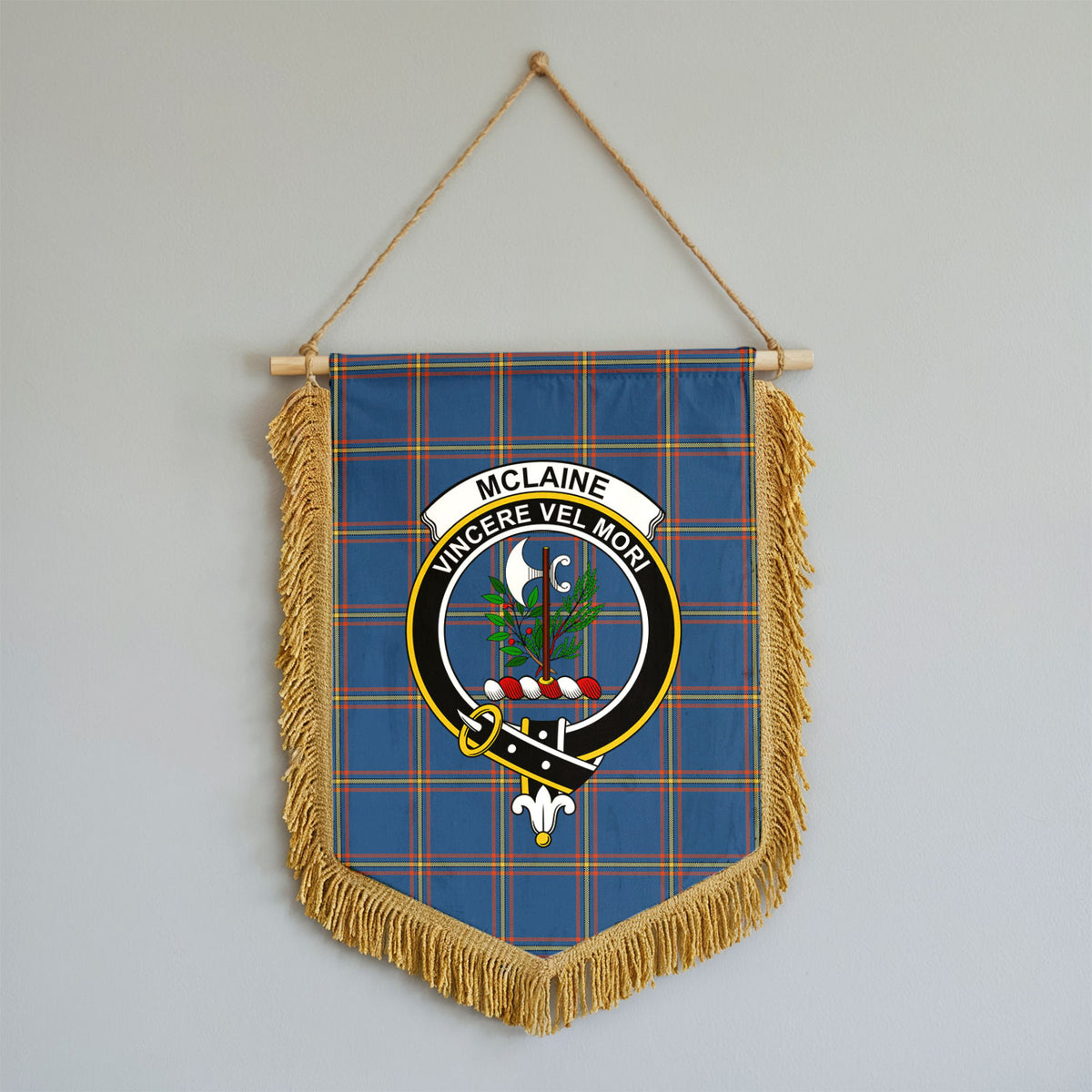 McLaine of Loch Buie Hunting Ancient Tartan Crest Wall Hanging Banner - Wood Pole