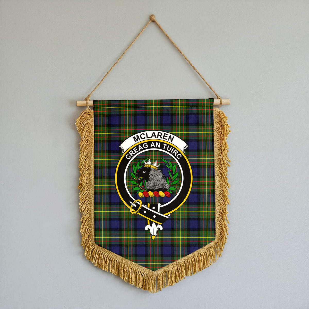 McLaren Modern Tartan Crest Wall Hanging Banner - Wood Pole