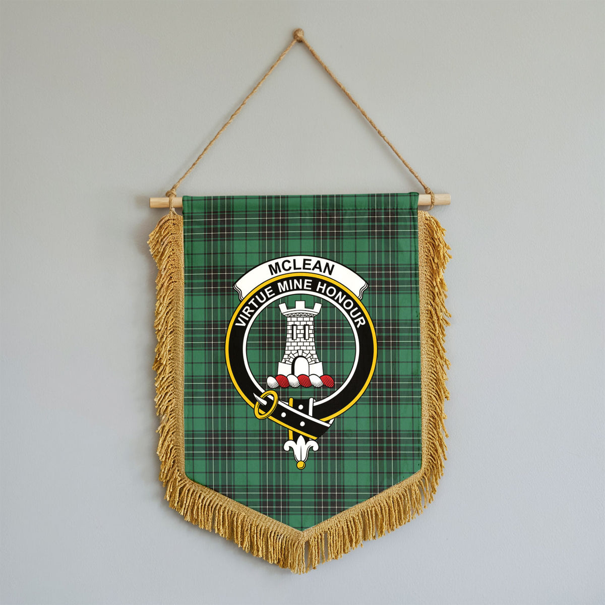 McLean Hunting Ancient Tartan Crest Wall Hanging Banner - Wood Pole