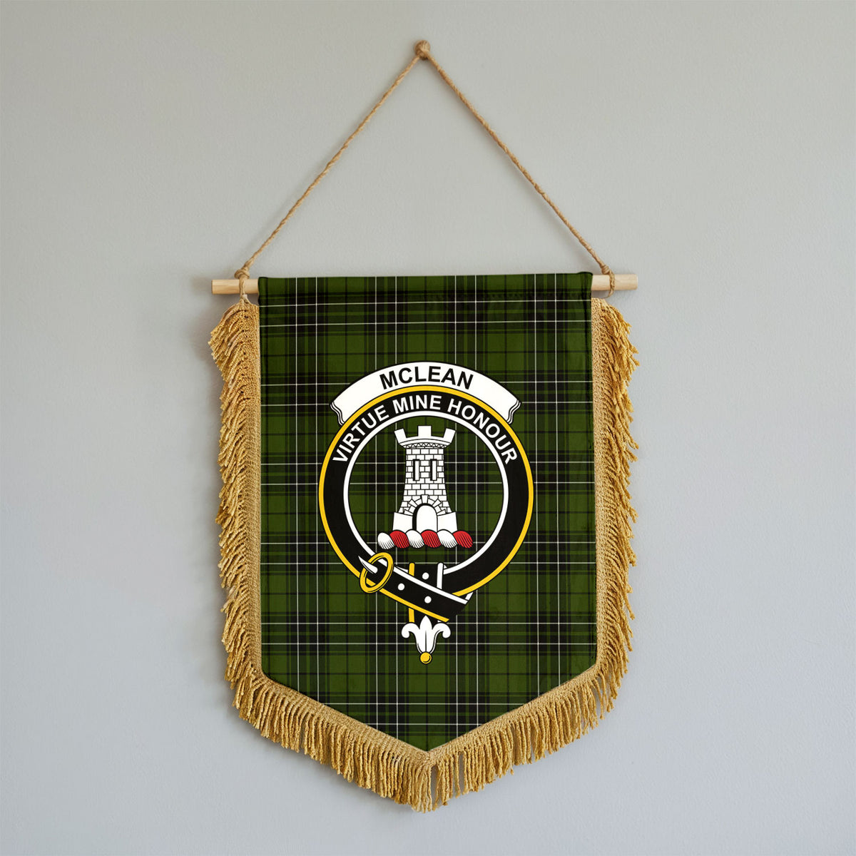 McLean Hunting Tartan Crest Wall Hanging Banner - Wood Pole