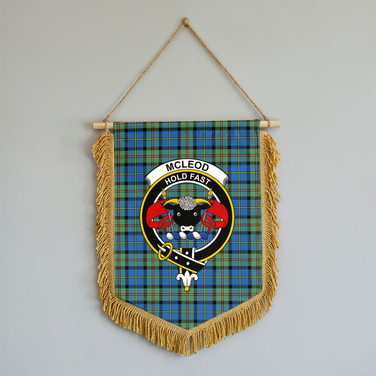 McLeod of Harris Ancient Tartan Crest Wall Hanging Banner - Wood Pole