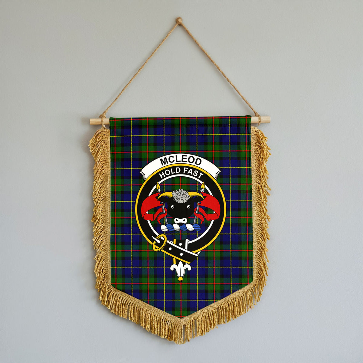 McLeod of Harris Modern Tartan Crest Wall Hanging Banner - Wood Pole