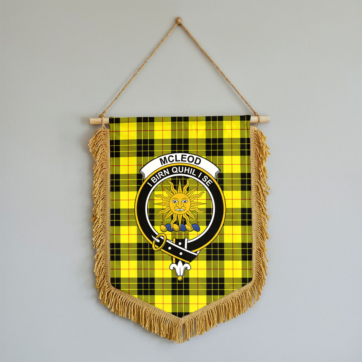 McLeod of Lewis Modern Tartan Crest Wall Hanging Banner - Wood Pole