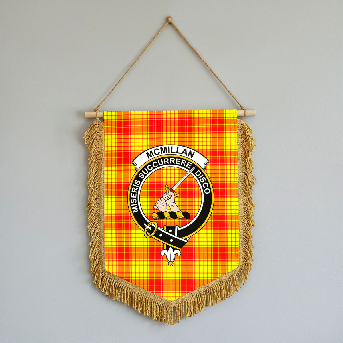 McMillan Clan Tartan Crest Wall Hanging Banner - Wood Pole