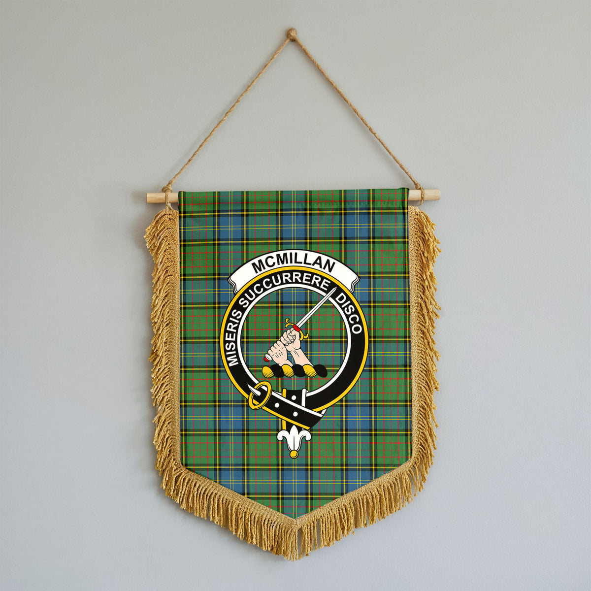 McMillan Hunting Ancient Tartan Crest Wall Hanging Banner - Wood Pole