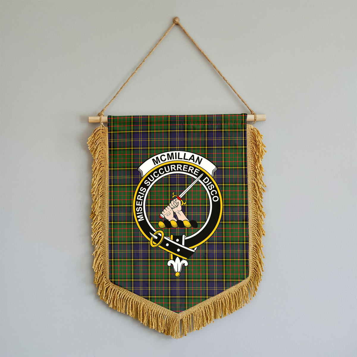 McMillan Hunting Modern Tartan Crest Wall Hanging Banner - Wood Pole