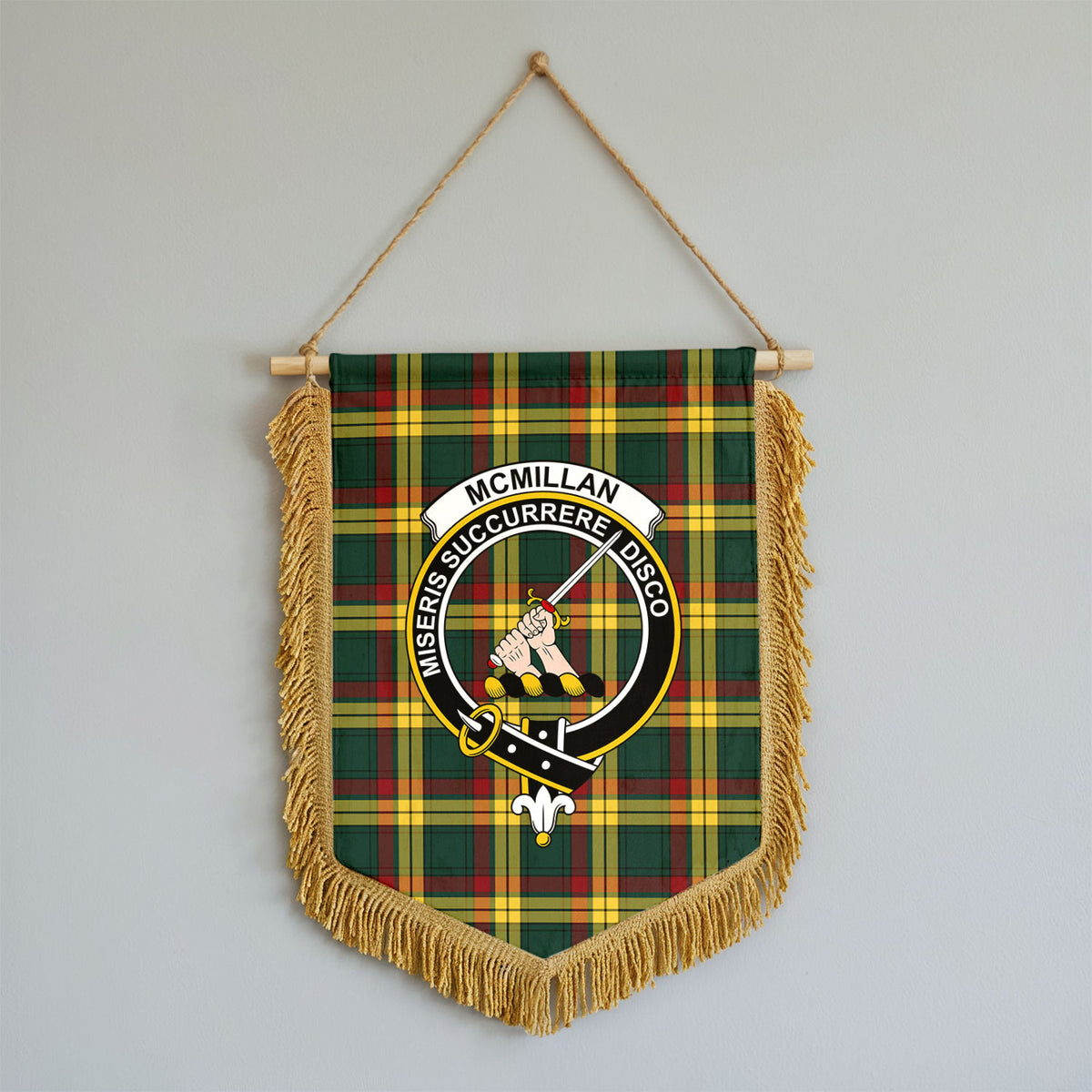 McMillan Old Modern Tartan Crest Wall Hanging Banner - Wood Pole