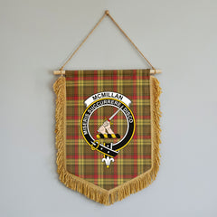 McMillan Old Weathered Tartan Crest Wall Hanging Banner - Wood Pole