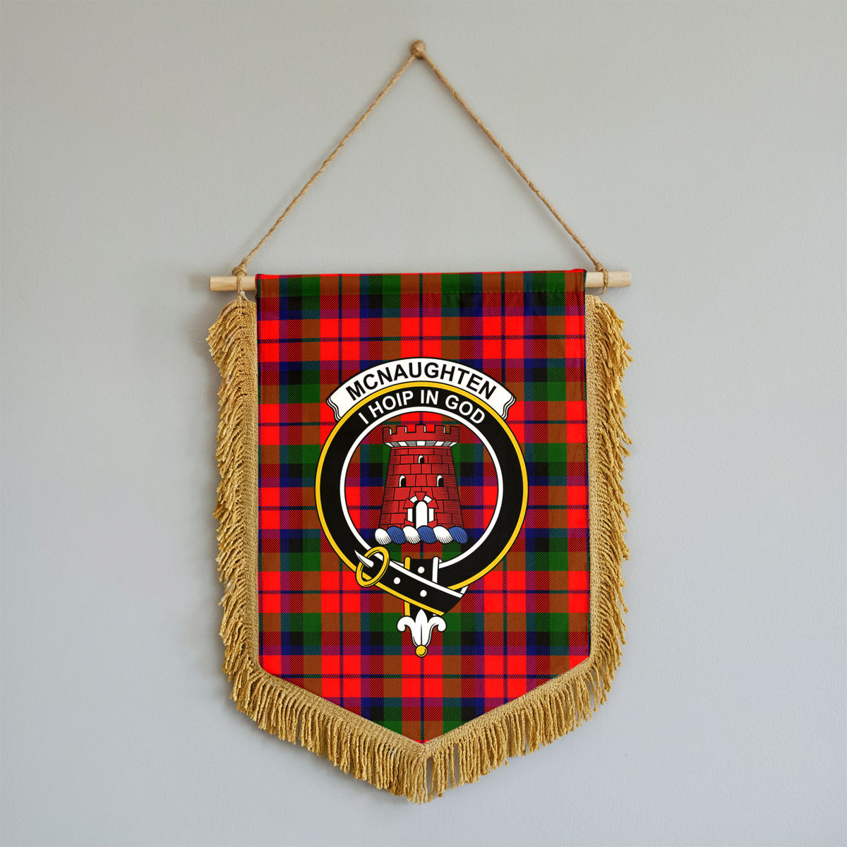 McNaughten Tartan Crest Wall Hanging Banner - Wood Pole