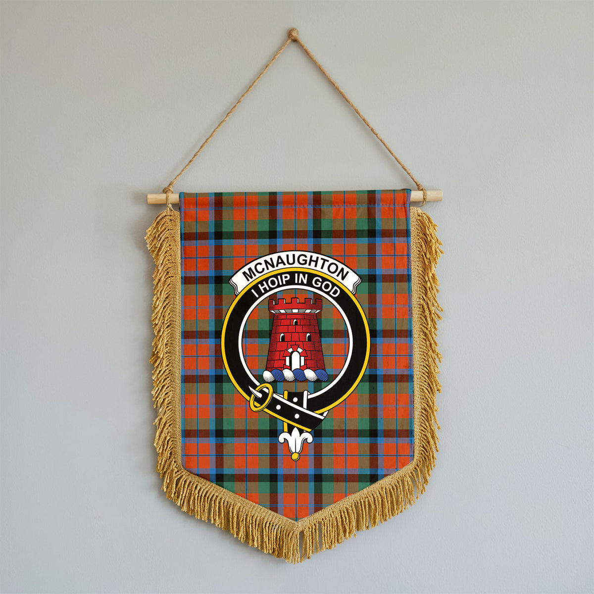 McNaughton Ancient Tartan Crest Wall Hanging Banner - Wood Pole