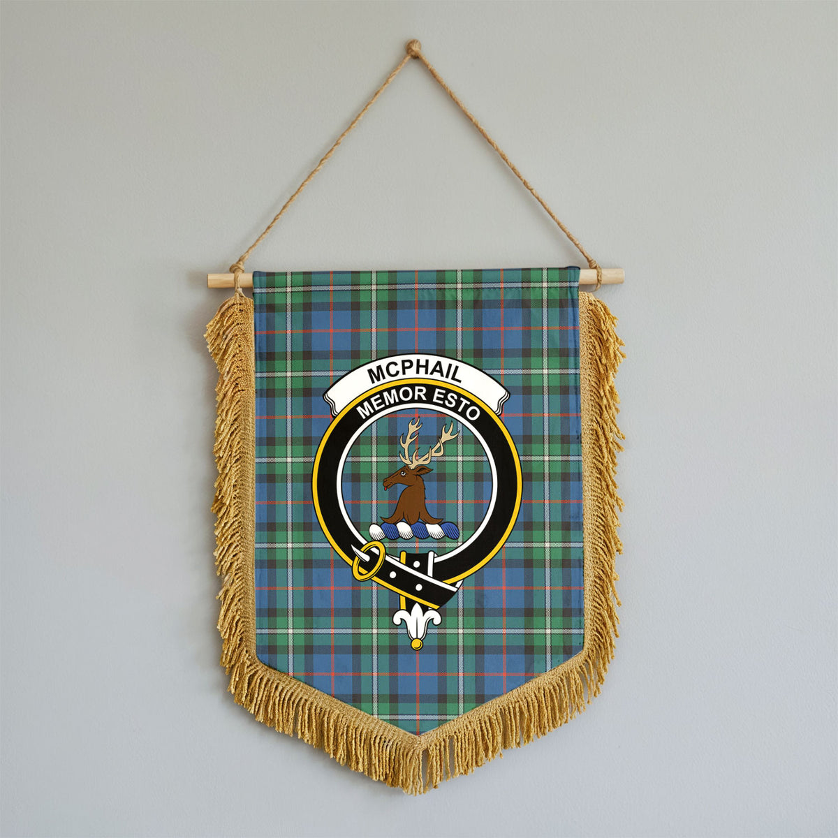 McPhail Hunting Ancient Tartan Crest Wall Hanging Banner - Wood Pole