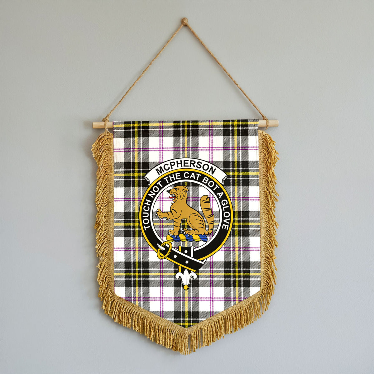 McPherson Dress Modern Tartan Crest Wall Hanging Banner - Wood Pole
