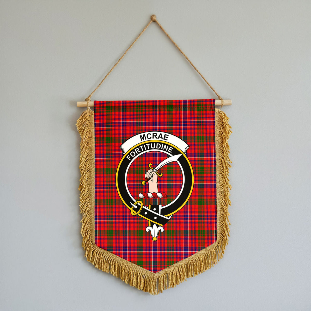 McRae Modern Tartan Crest Wall Hanging Banner - Wood Pole