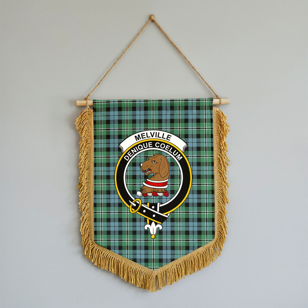 Melville Tartan Crest Wall Hanging Banner - Wood Pole