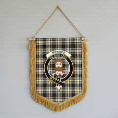 Menzies Black - White Ancient Tartan Crest Wall Hanging Banner - Wood Pole