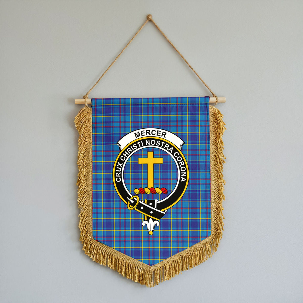 Mercer Modern Tartan Crest Wall Hanging Banner - Wood Pole