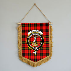 Wallace Hunting Red Tartan Crest Wall Hanging Banner - Wood Pole
