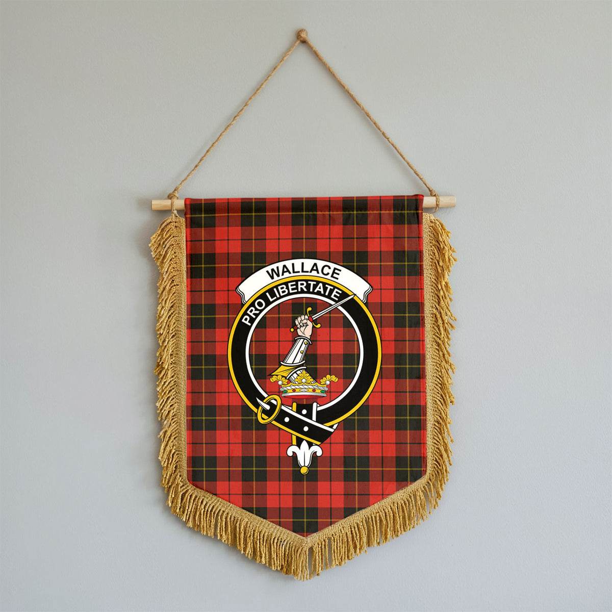 Wallace Weathered Tartan Crest Wall Hanging Banner - Wood Pole