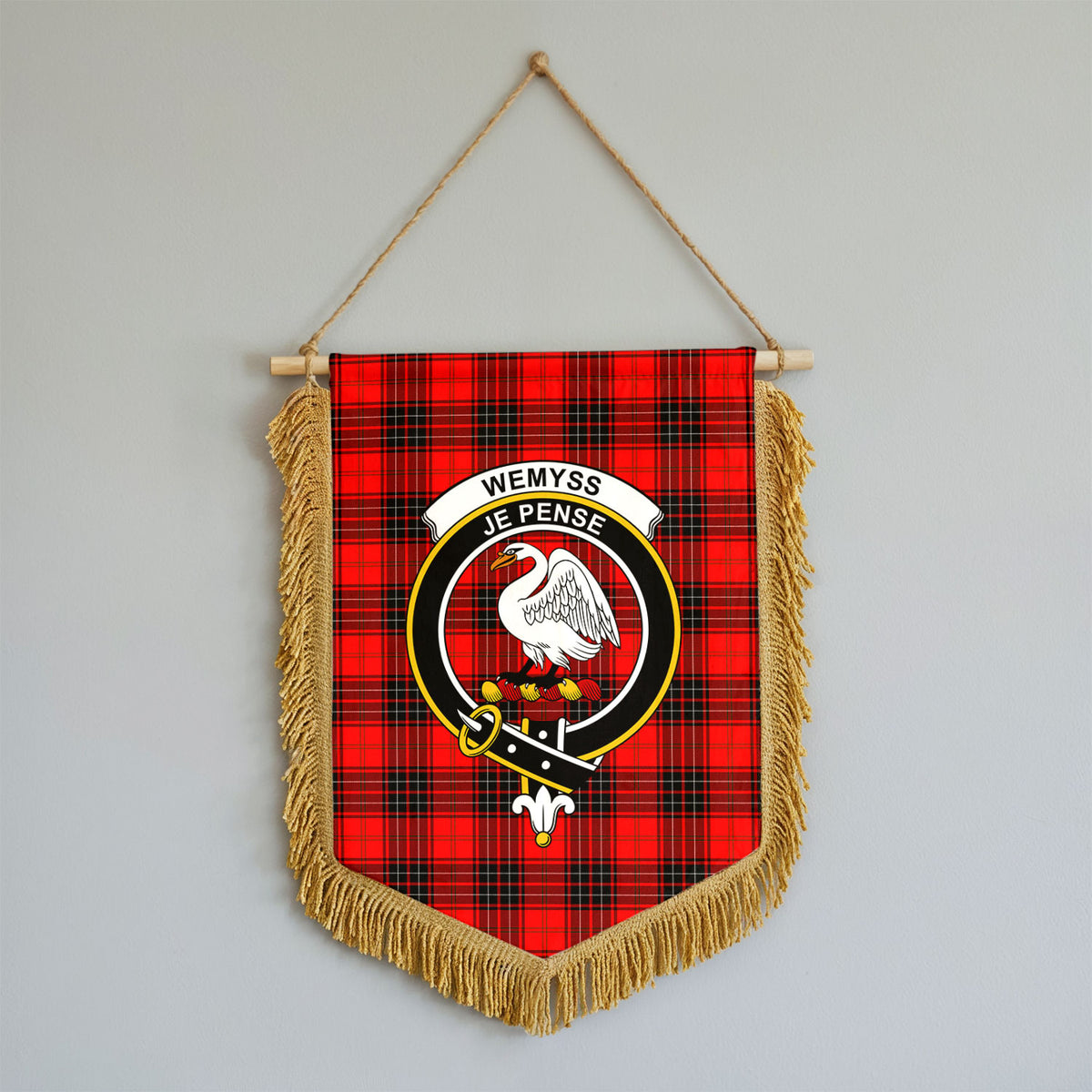 Wemyss Modern Tartan Crest Wall Hanging Banner - Wood Pole