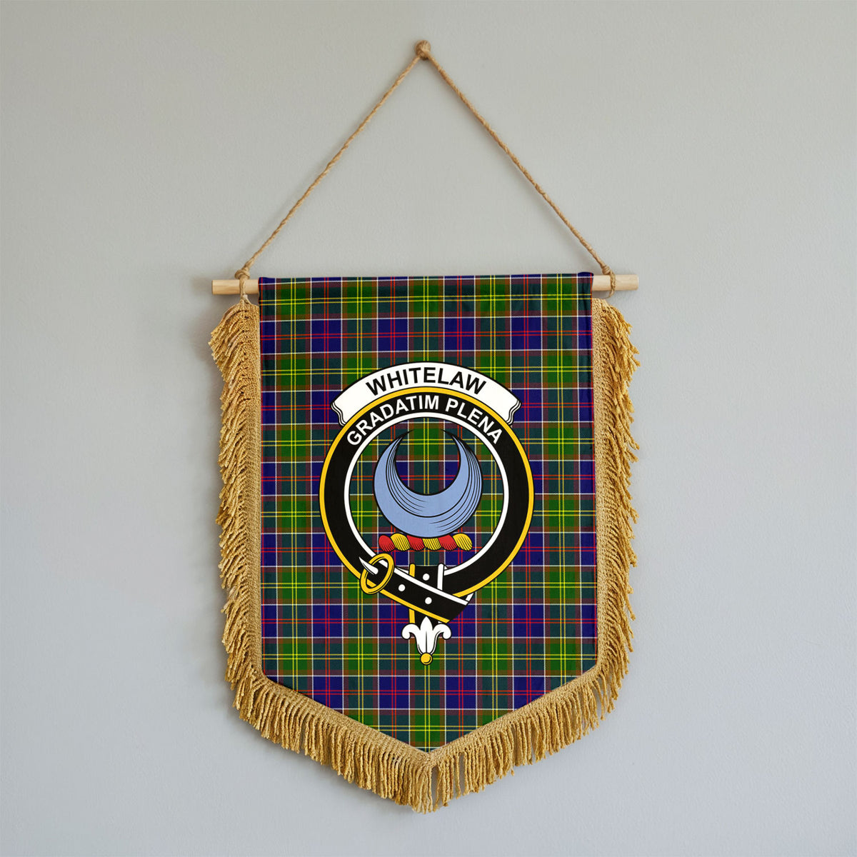 Whitelaw Tartan Crest Wall Hanging Banner - Wood Pole