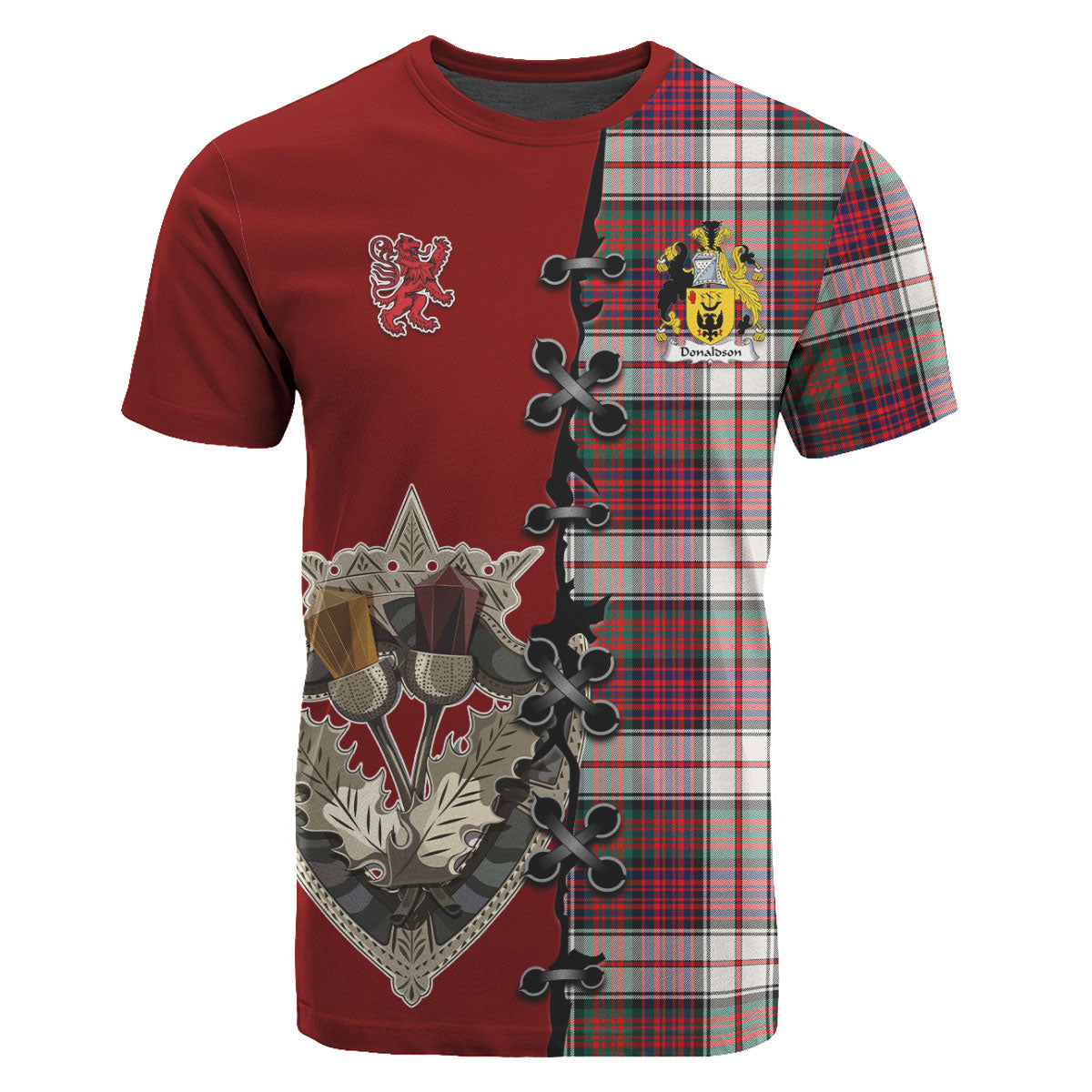 Donaldson Tartan T-shirt - Lion Rampant And Celtic Thistle Style