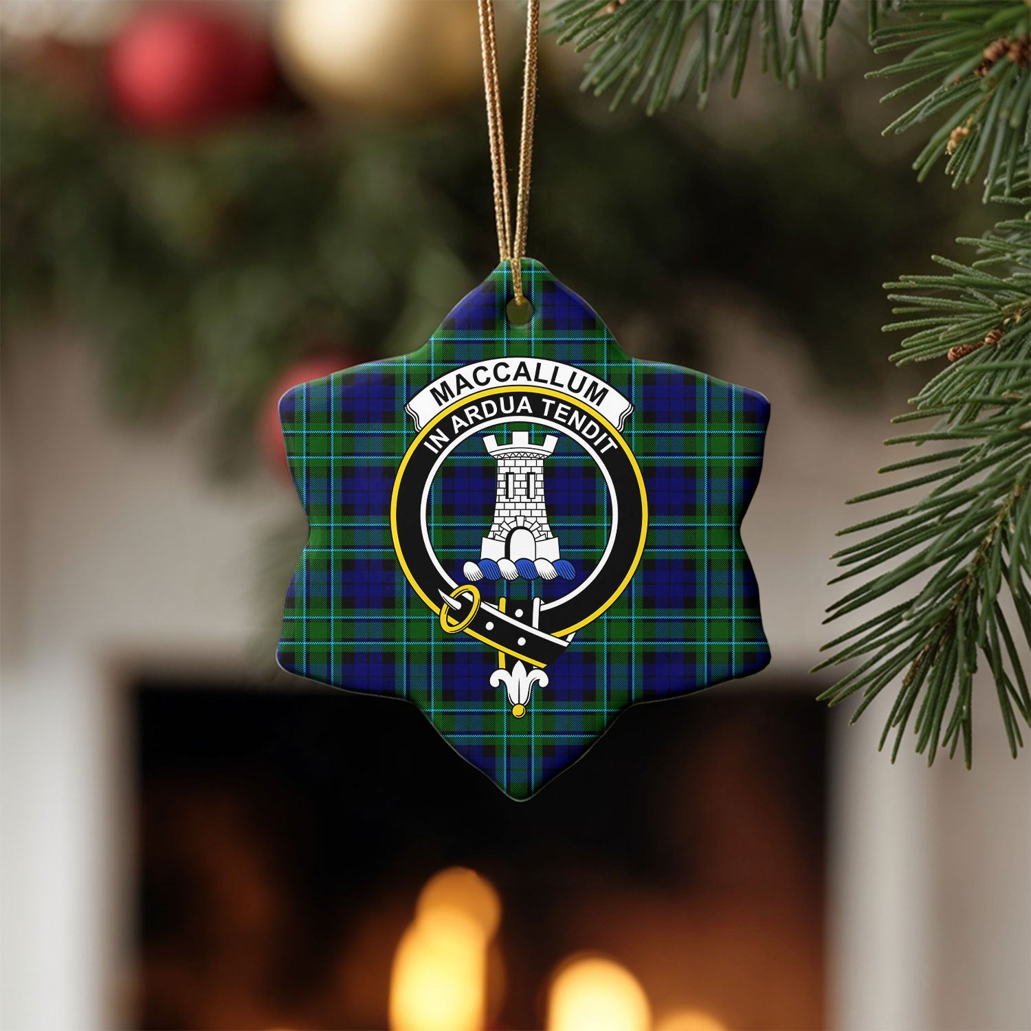 MacCallum Modern Tartan Crest Christmas Ceramic Ornament