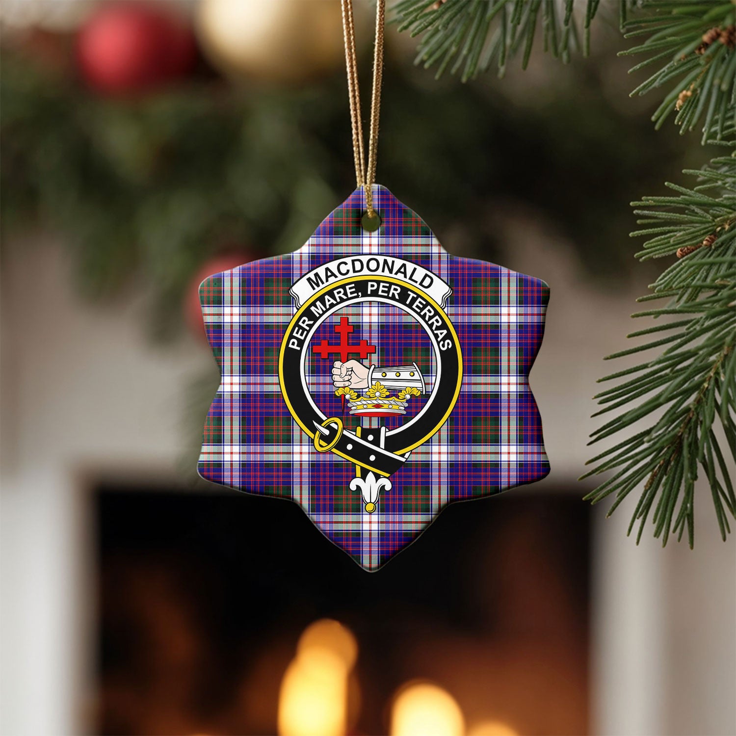 MacDonald Dress Modern Tartan Crest Christmas Ceramic Ornament