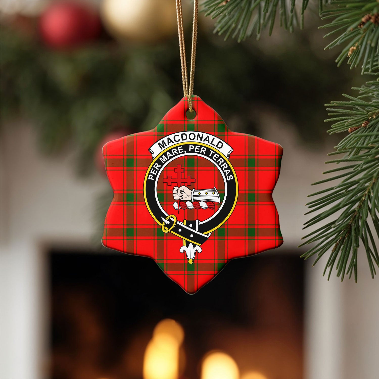 MacDonald of Sleat Tartan Crest Christmas Ceramic Ornament