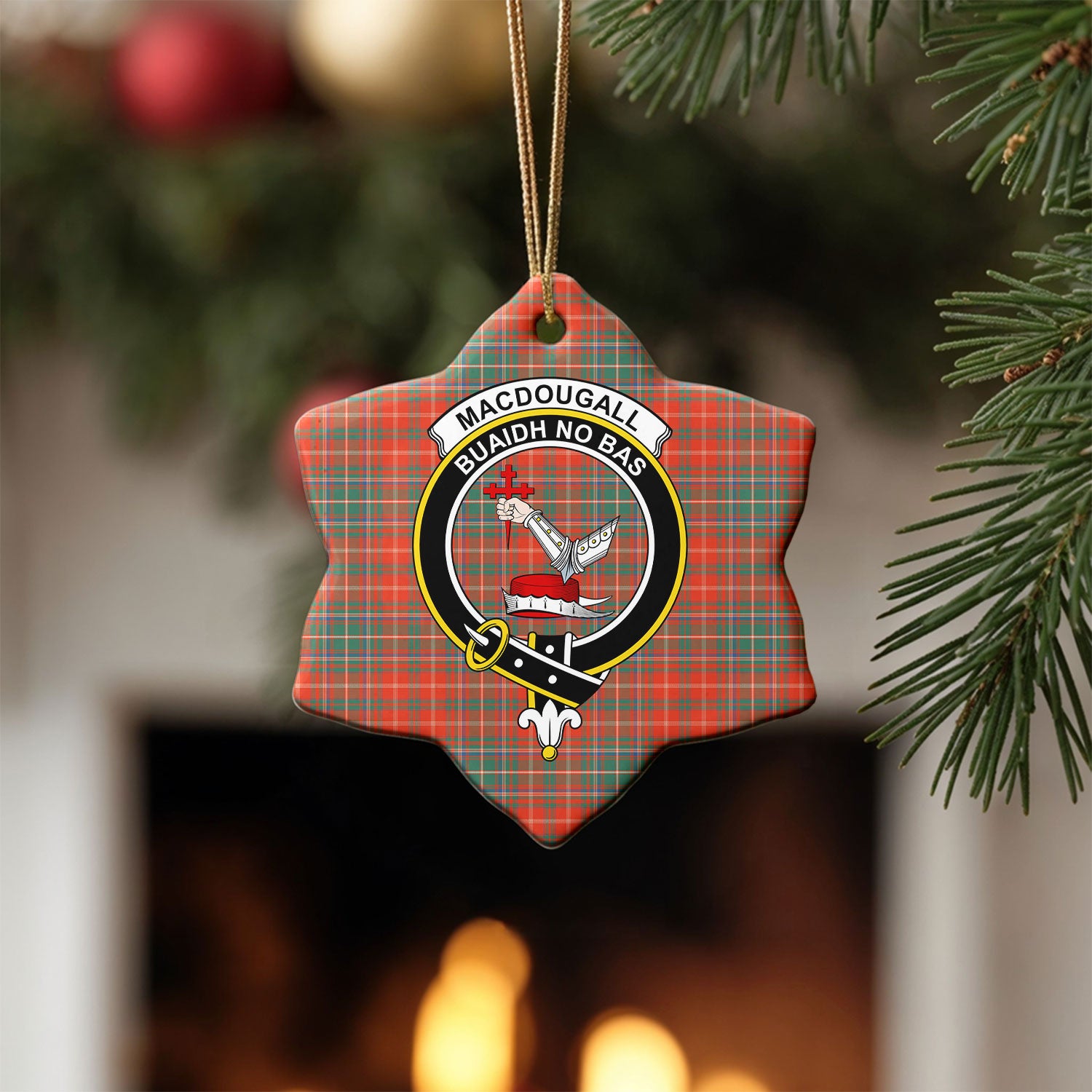 MacDougall Ancient Tartan Crest Christmas Ceramic Ornament