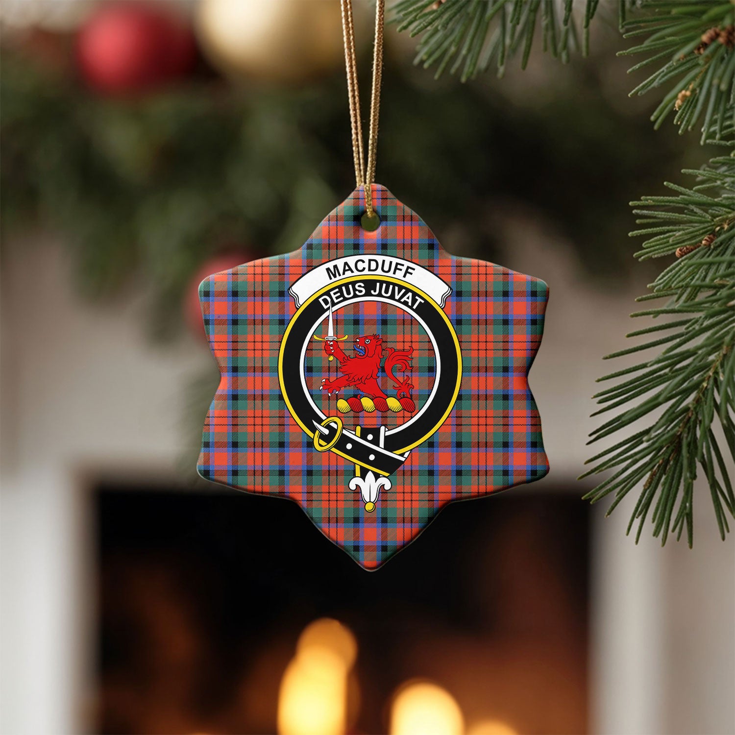 MacDuff Ancient Tartan Crest Christmas Ceramic Ornament