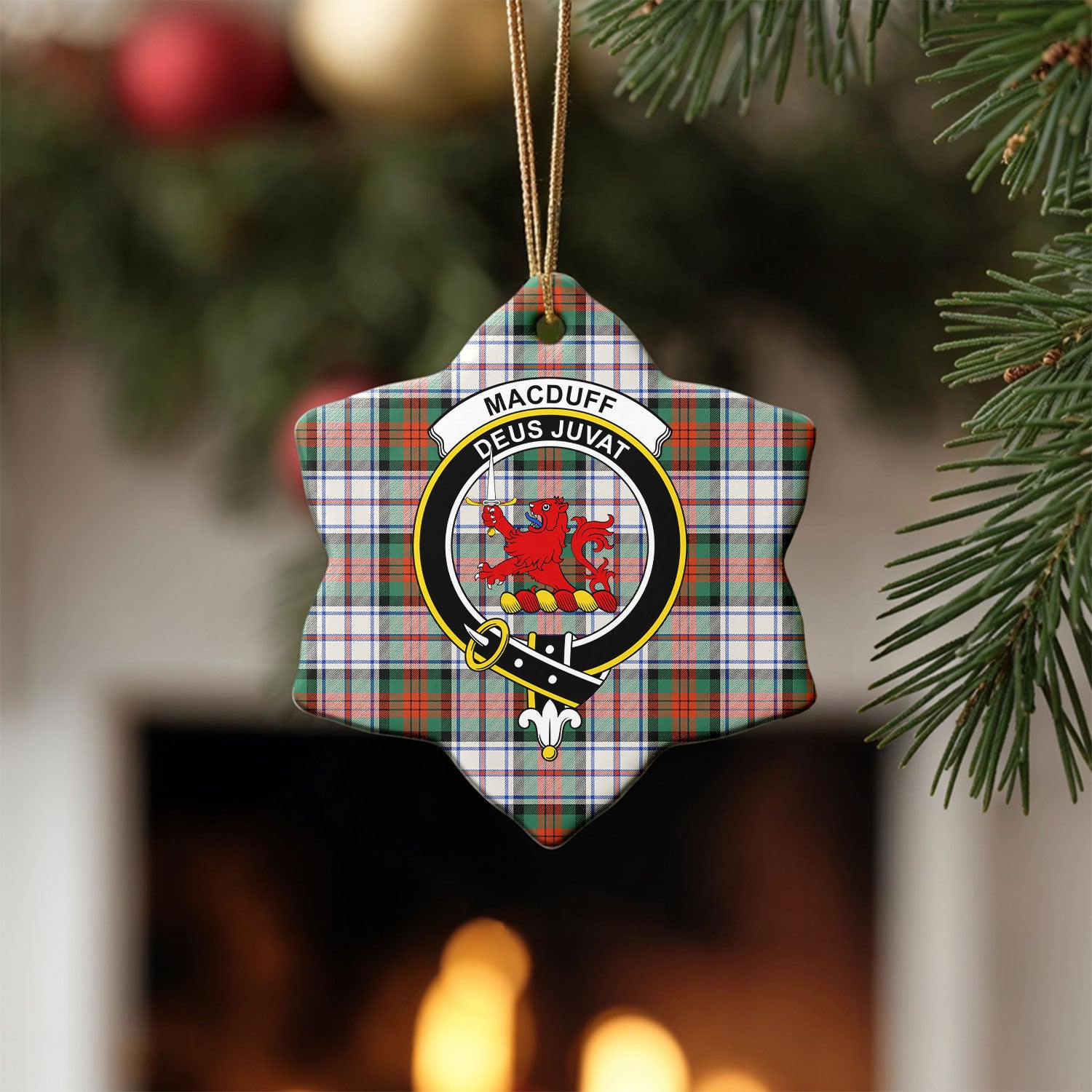 MacDuff Dress Ancient Tartan Crest Christmas Ceramic Ornament