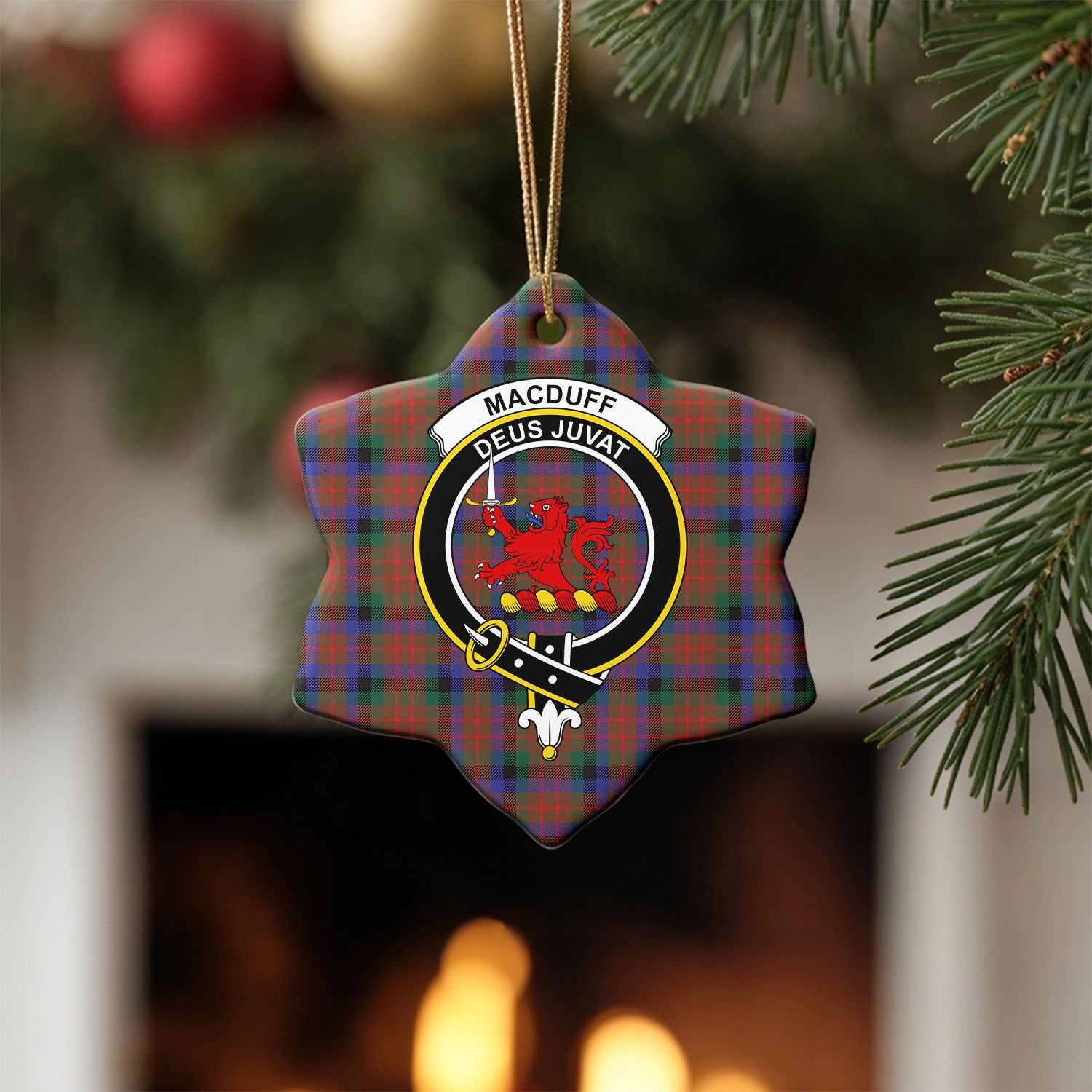 MacDuff Hunting Modern Tartan Crest Christmas Ceramic Ornament