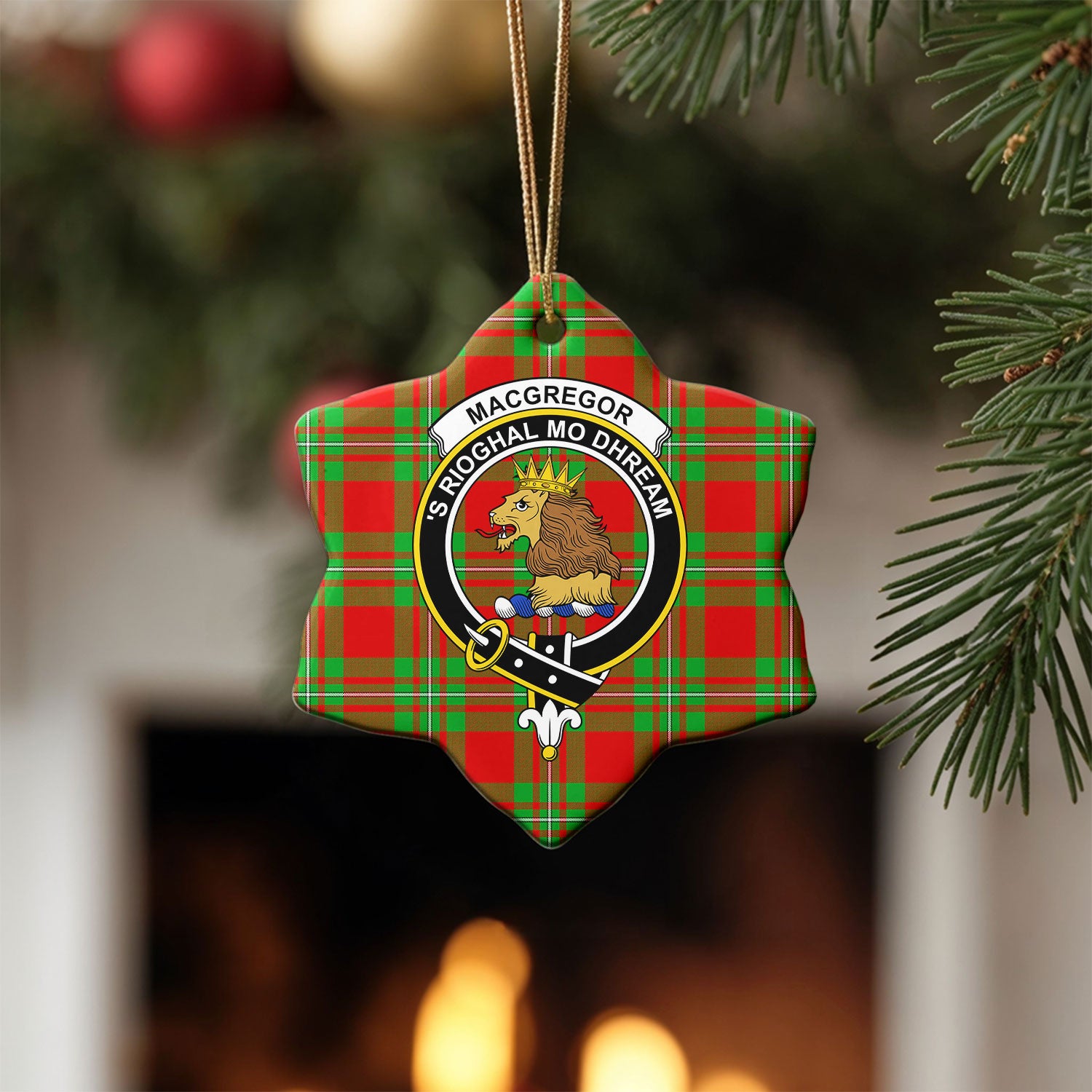 MacGregor Modern Tartan Crest Christmas Ceramic Ornament