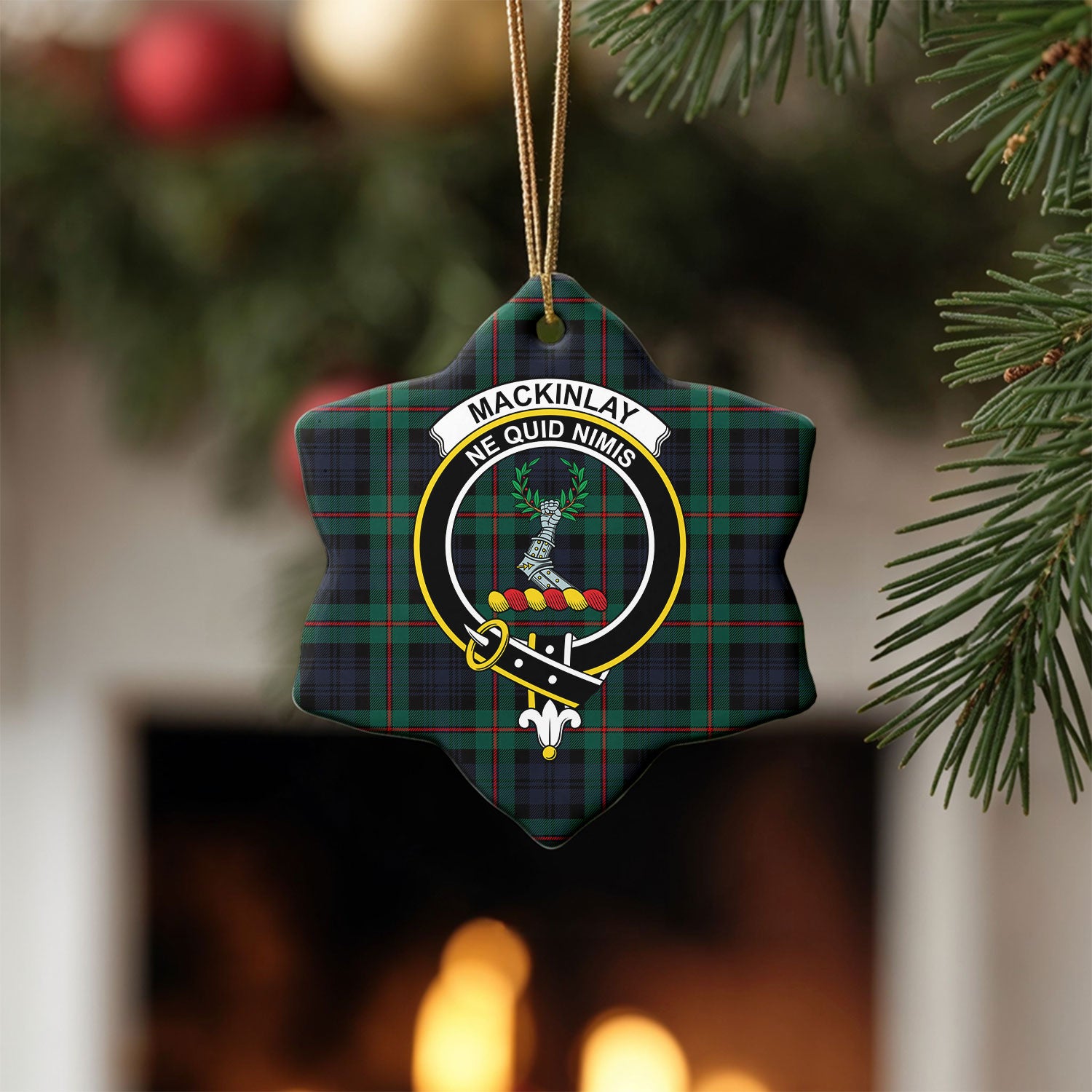 MacKinlay Modern Tartan Crest Christmas Ceramic Ornament
