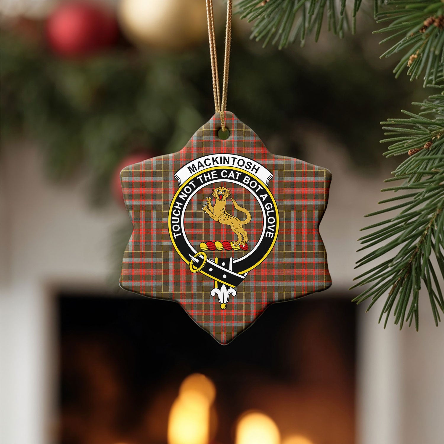 MacKintosh Hunting Weathered Tartan Crest Christmas Ceramic Ornament