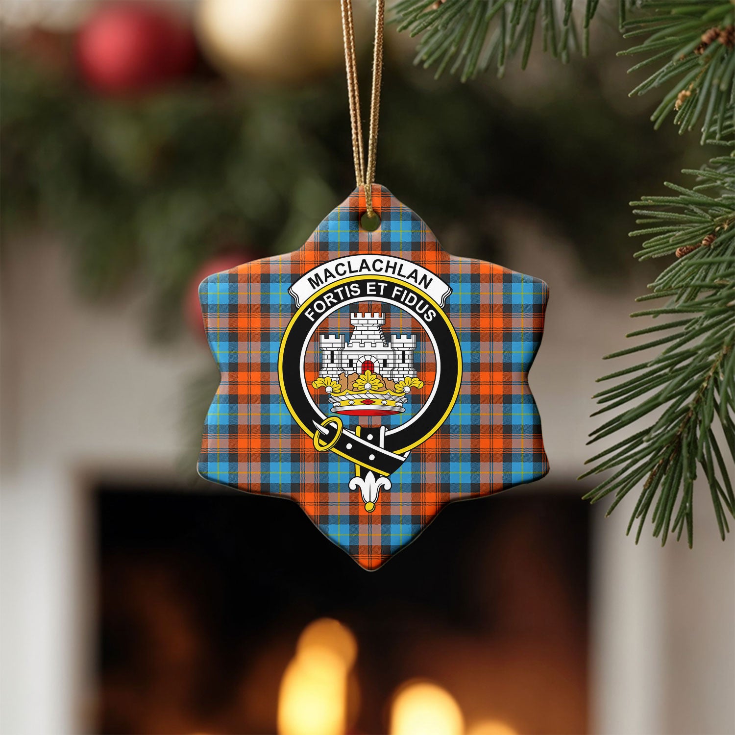 MacLachlan Ancient Tartan Crest Christmas Ceramic Ornament