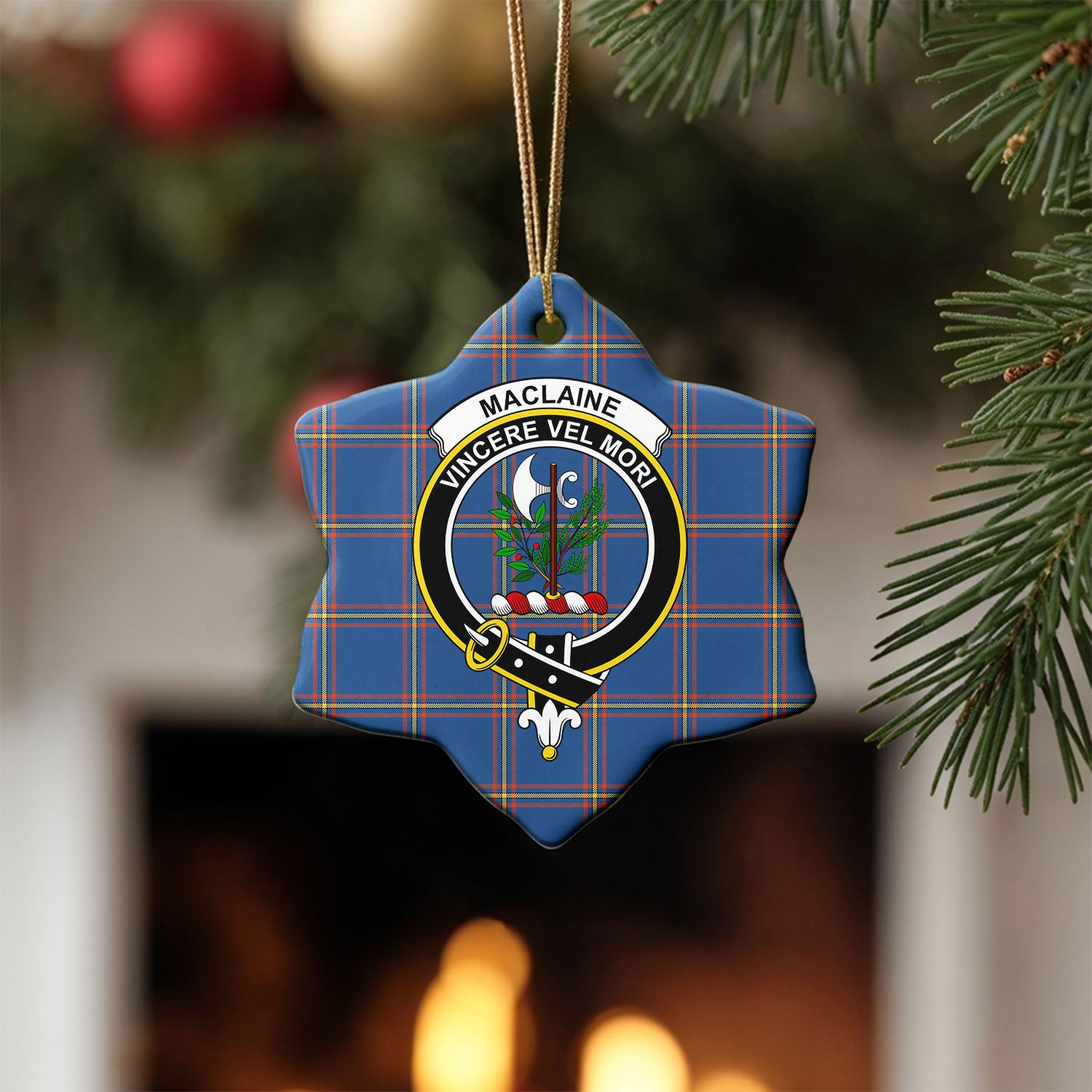 MacLaine of Loch Buie Hunting Ancient Tartan Crest Christmas Ceramic Ornament