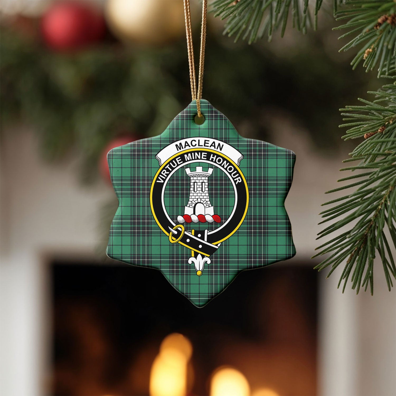 MacLean Hunting Ancient Tartan Crest Christmas Ceramic Ornament