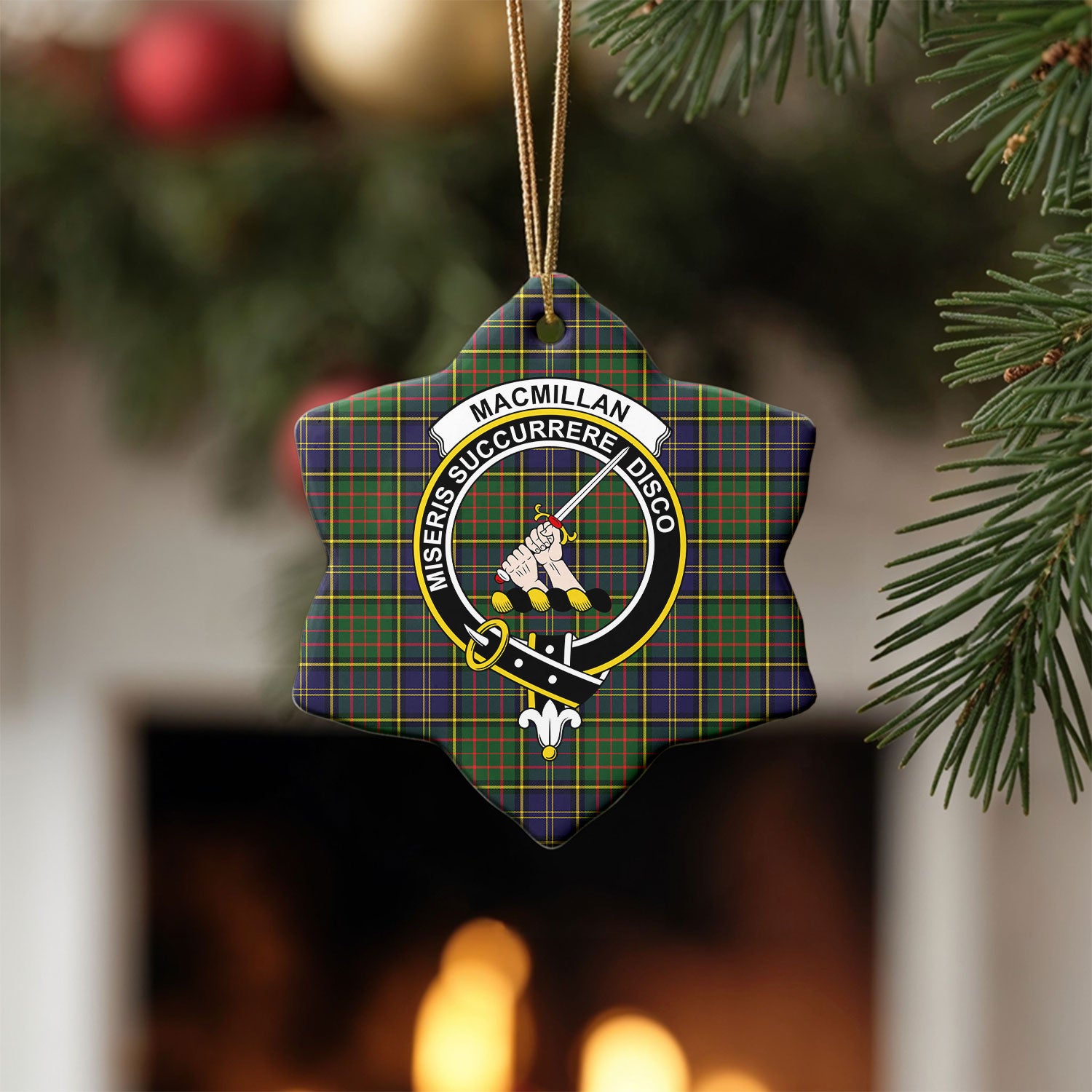 MacMillan Hunting Modern Tartan Crest Christmas Ceramic Ornament