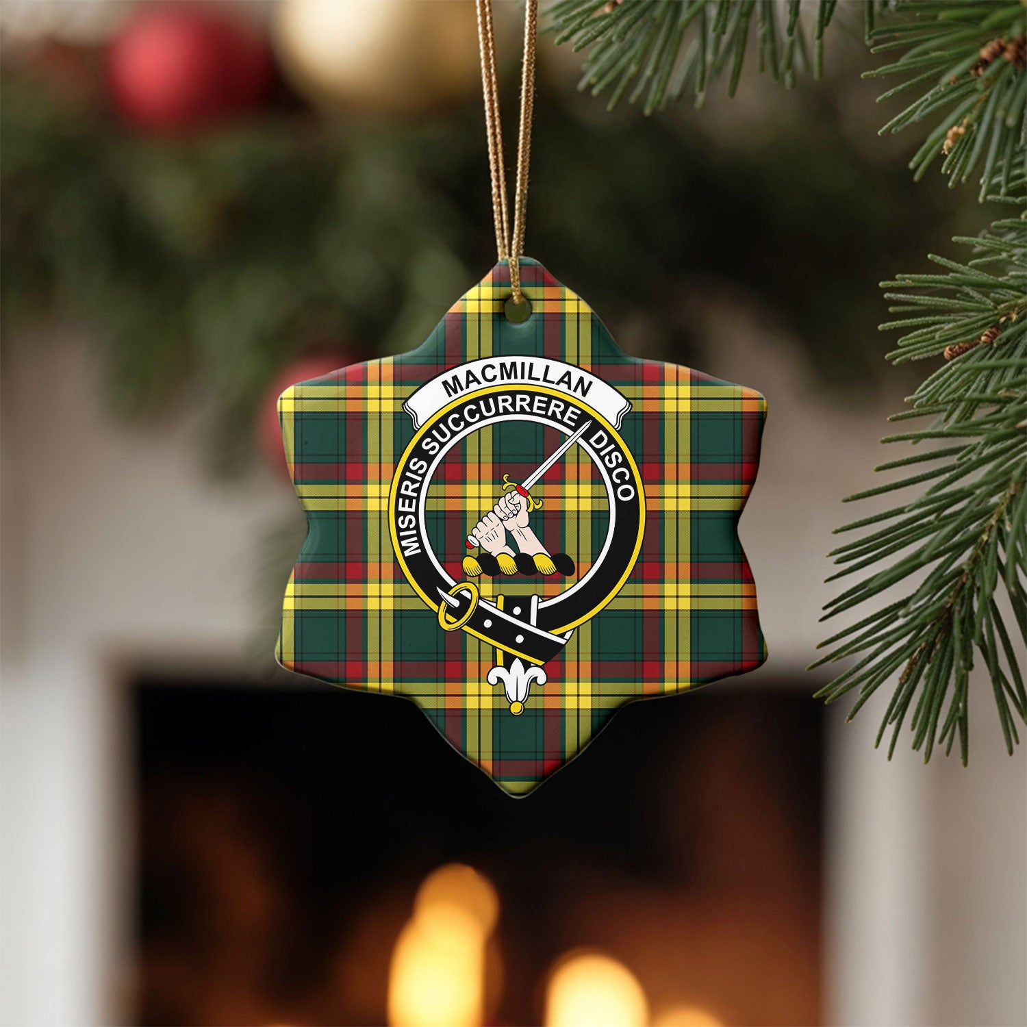 MacMillan Old Modern Tartan Crest Christmas Ceramic Ornament