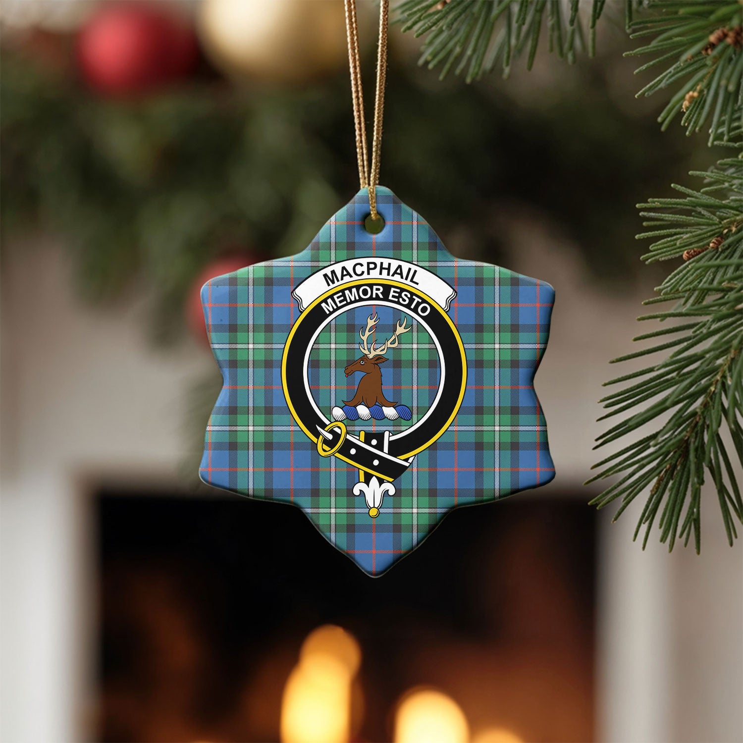 MacPhail Hunting Ancient Tartan Crest Christmas Ceramic Ornament