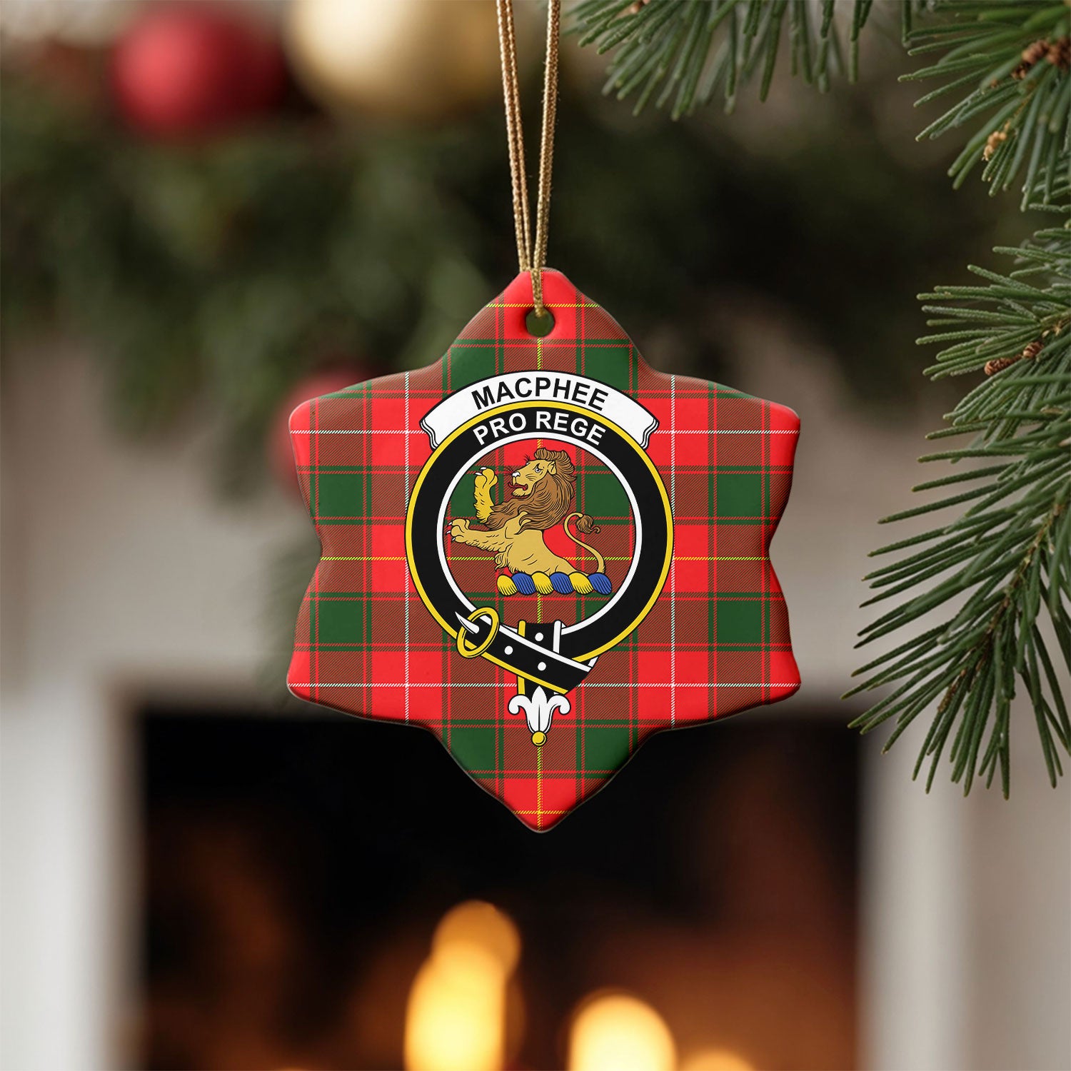 MacPhee Modern Tartan Crest Christmas Ceramic Ornament