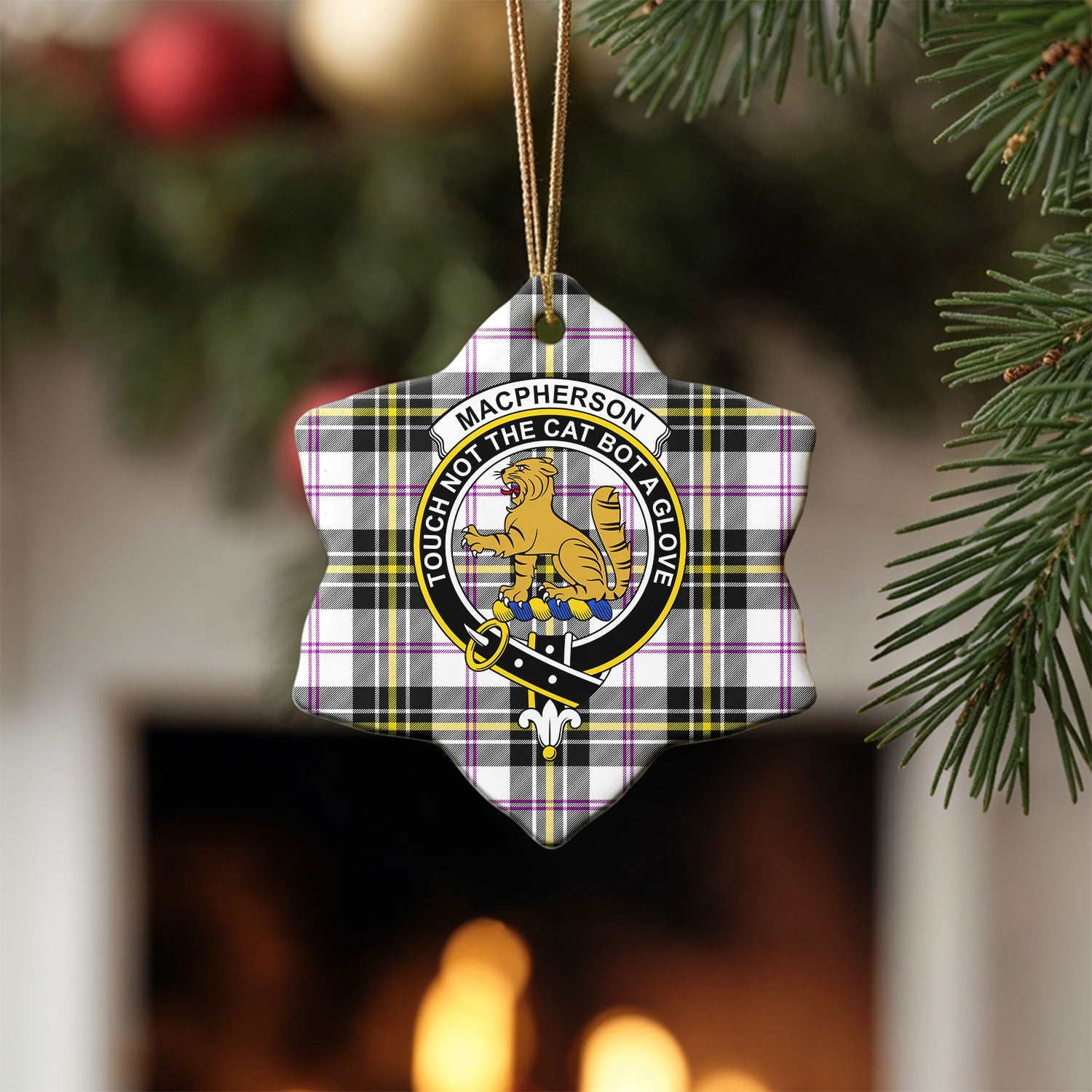 MacPherson Dress Modern Tartan Crest Christmas Ceramic Ornament