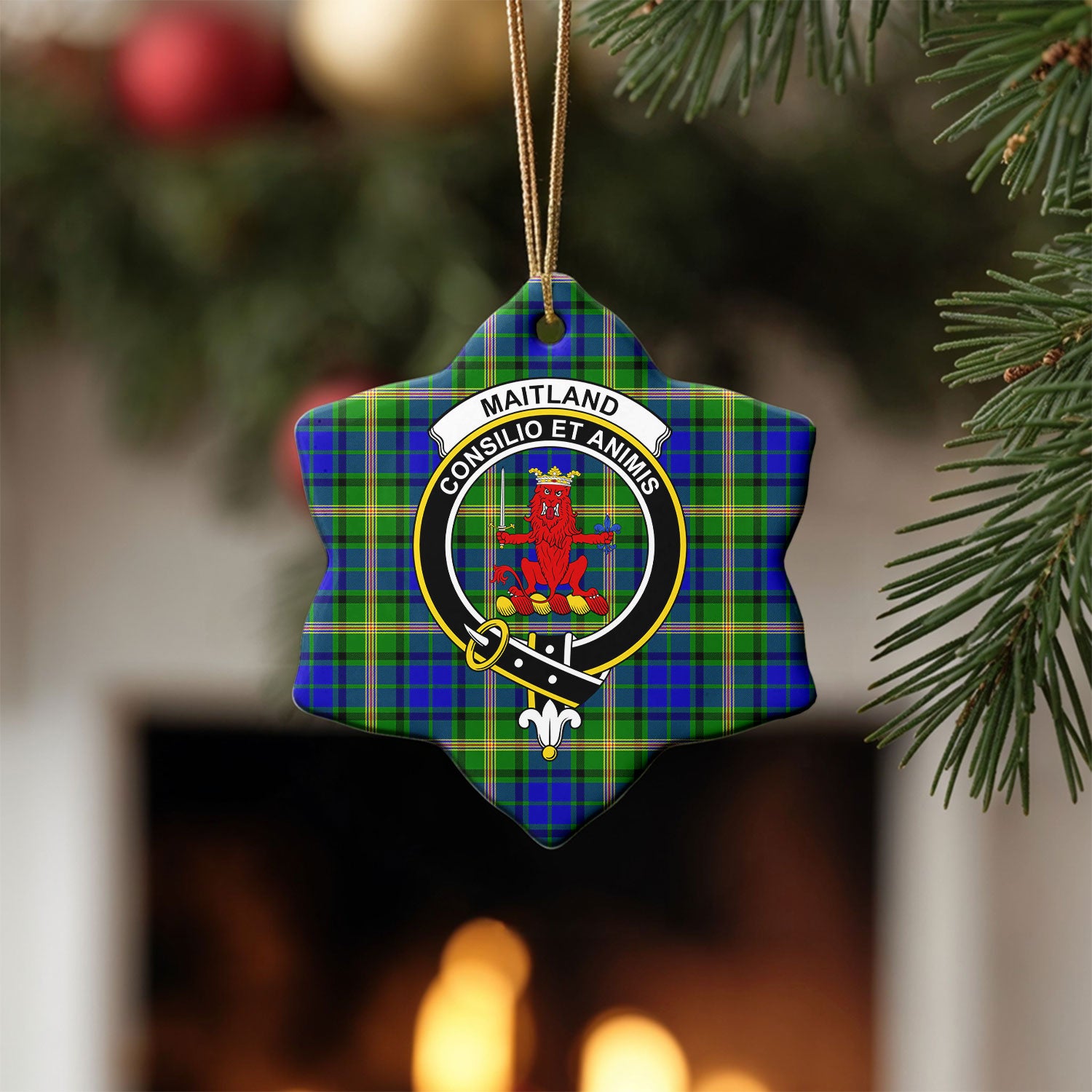 Maitland Tartan Crest Christmas Ceramic Ornament